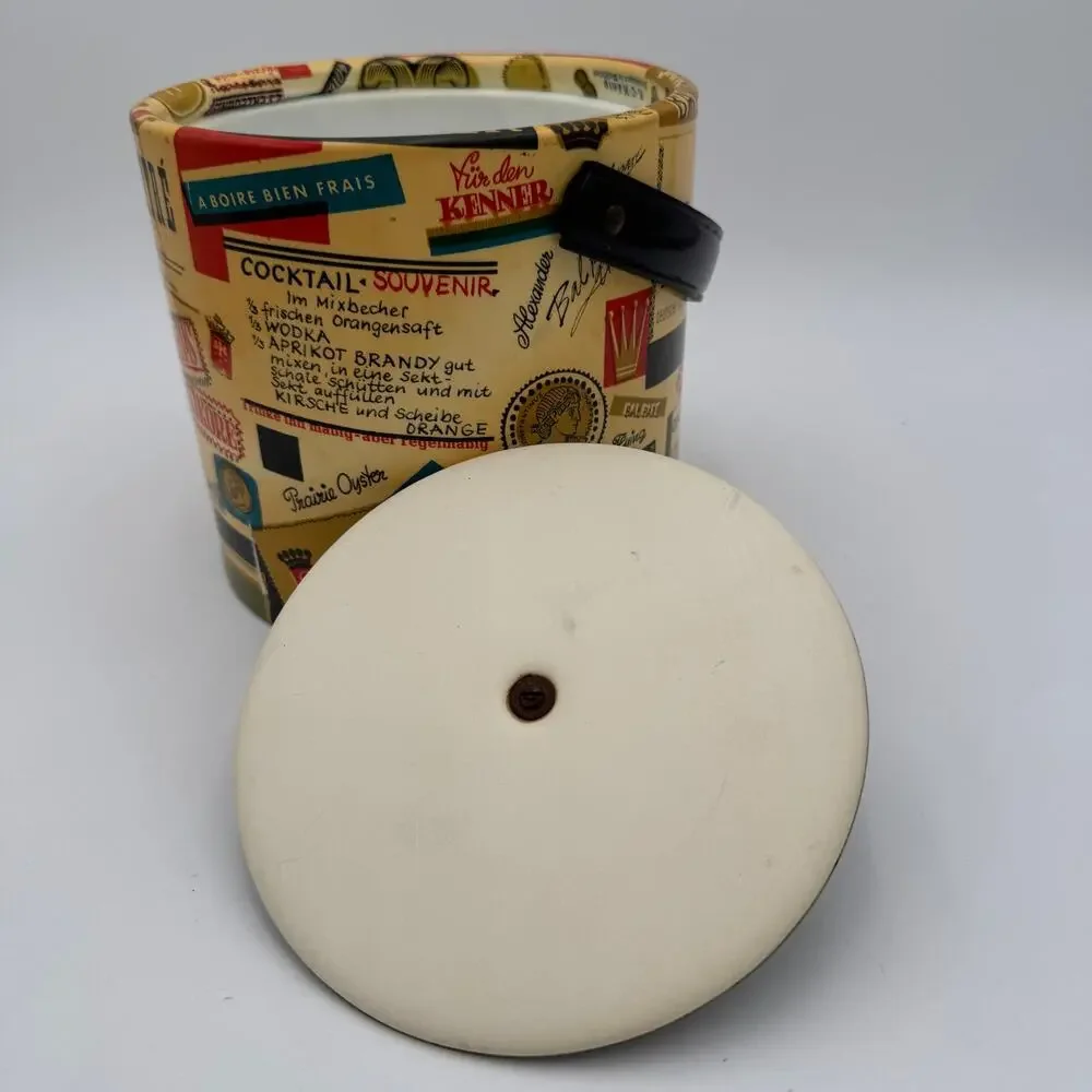 Vintage Cocktails Recipe Ice Bucket, Vinyl and Plastic, Mid Century Modern 7.5